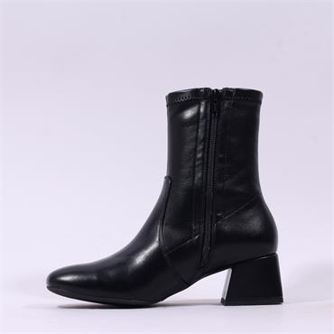 Wonders Anan Low Block Heel Stretch Boot - Black Leather